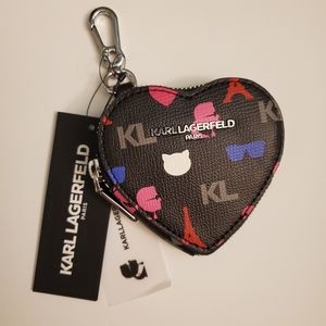 NWT Karl Lagerfeld Heart Zip Around Coin Purse | Mini Coin Purse | LH1P41BW